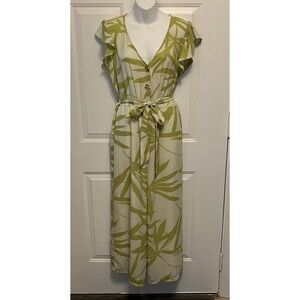 NWT June & Hudson Green Beige Floral Romper Dress Size 1 Medium Wide‎ Leg Boho